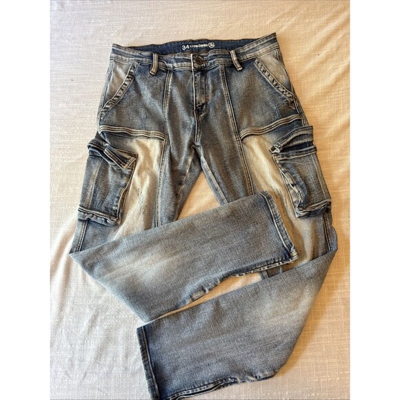 Crysp Denim Cargo Pocket Ankle Zip Skinny Y2K Look Men's Jeans Size‎ 34 - Picture 3 of 15